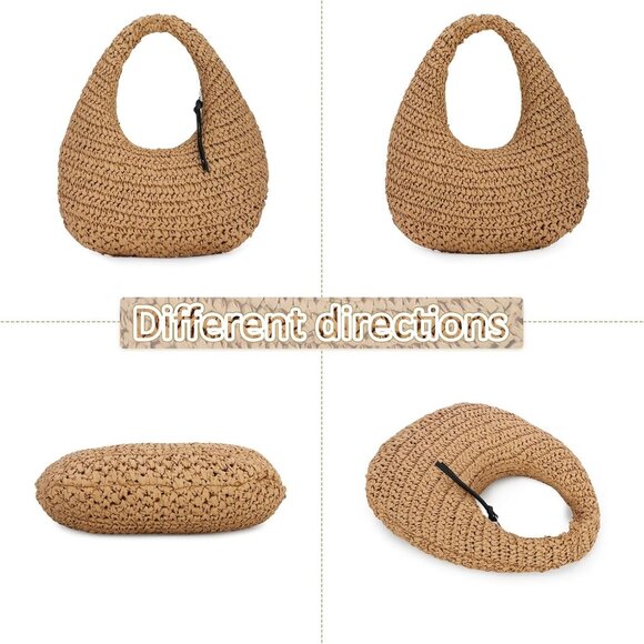 Khaki Woven Straw Handbag for Women Summer Beach Clutch Vacation Bag - Picture 7 of 8